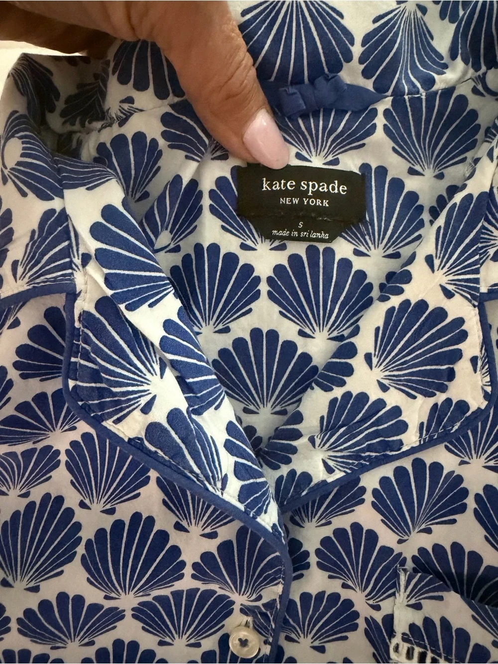 kate spade Blue and White Sea Shell Print Pajama Set in size small